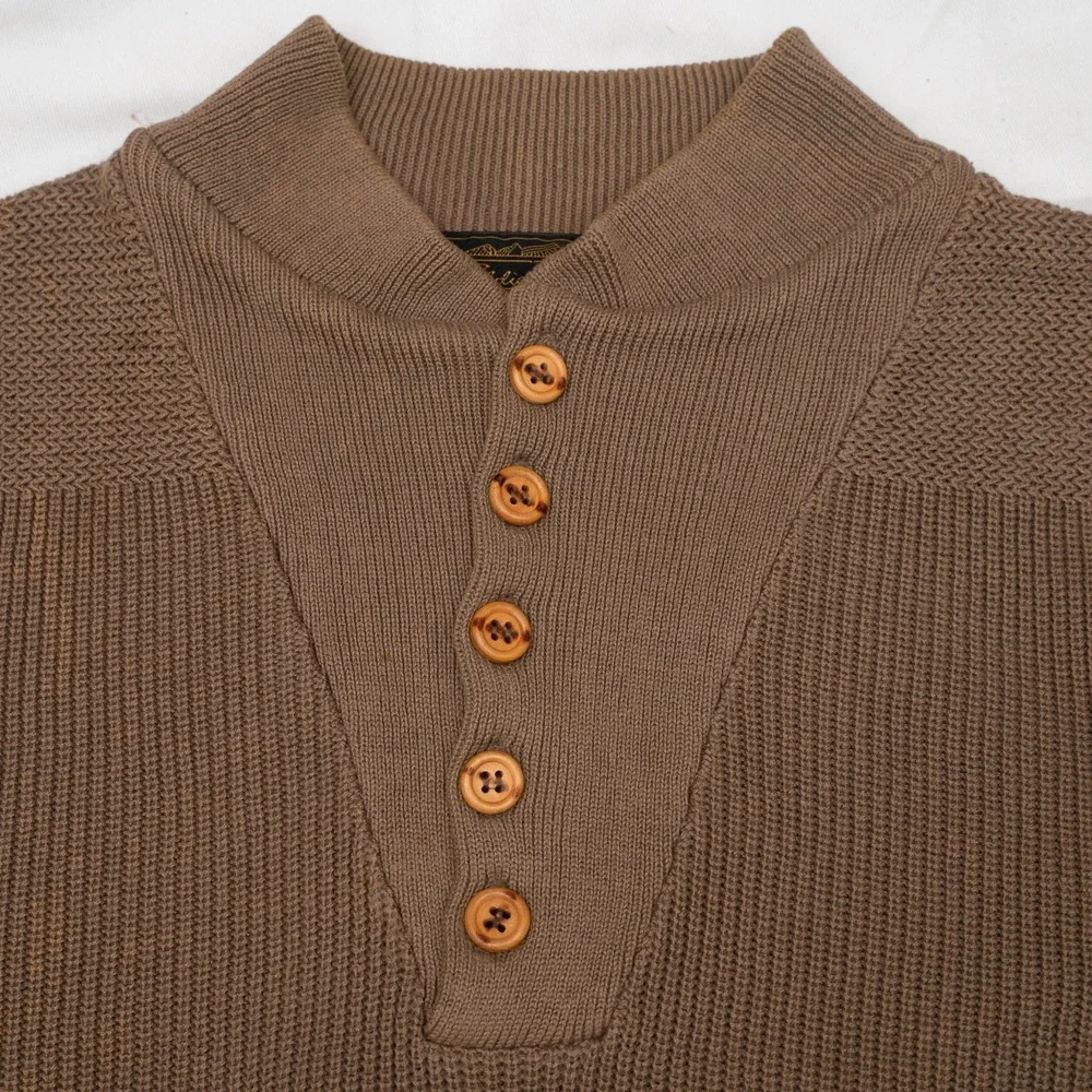Vintage‎ Eddie Bauer Sweater Mens Large Brown 1980s Button Up 1/4